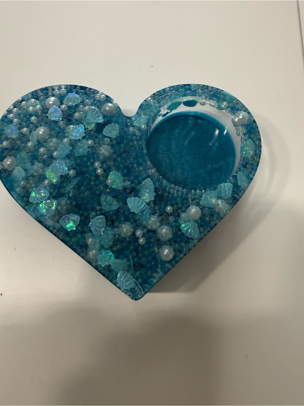 Heart Shaped Resin Candle Holder - Blue